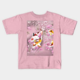 Koi carp with sakura reflections in a pink pond Kids T-Shirt